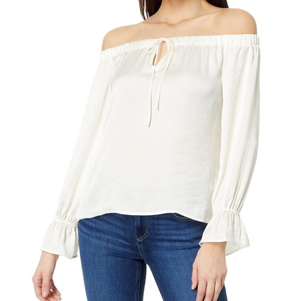 paige denim off the shoulder 100% silk blouse